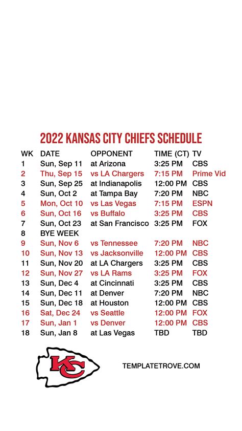 Printable Kc Chiefs 2022 Schedule